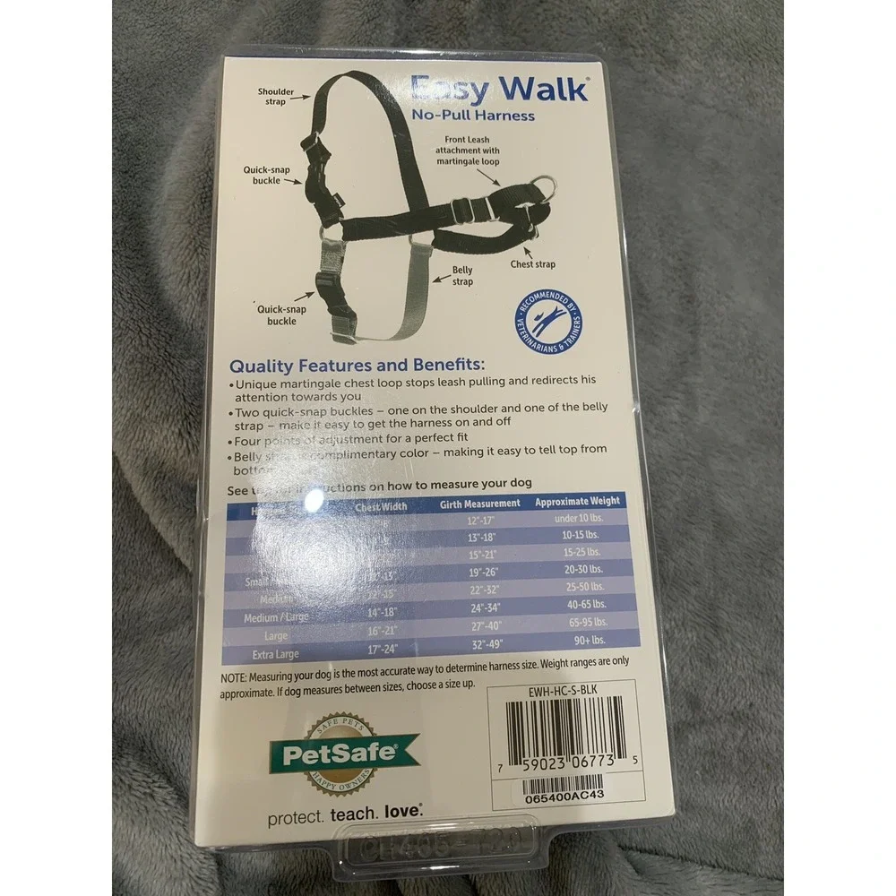 New PetSafe Easy Walk No Pull Dog Harness Adjustable Nylon Small Black /Silver